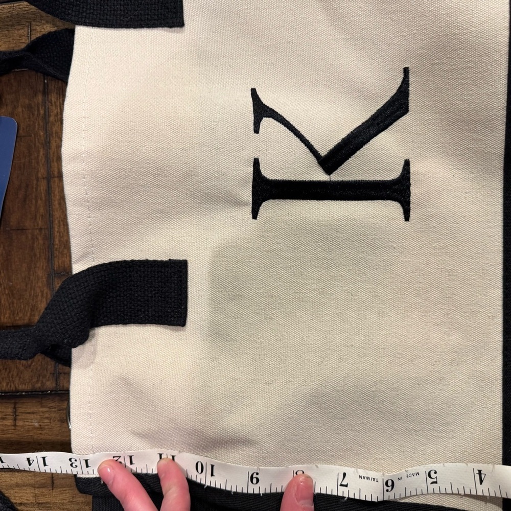 Black and Cream Tote Bag Set with Initial K - Picture 4 of 9